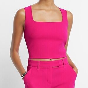 Pink Square Neck Cropped Tank Top – Women’s